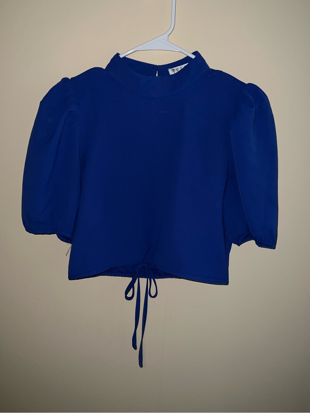 Royal Blue Puff Sleeve Drawstring Crop Top